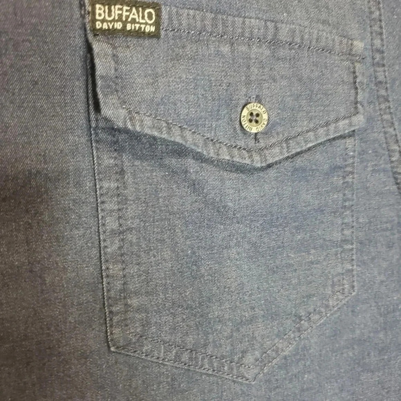 David Buffalo Bitton Blue Denim  Long Sleeve Button Down Shirt Size XL. - Picture 4 of 8